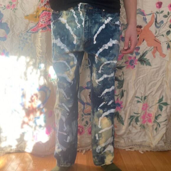 Eclectic one of one painted vintage jeans 36 - Picture 5 of 10